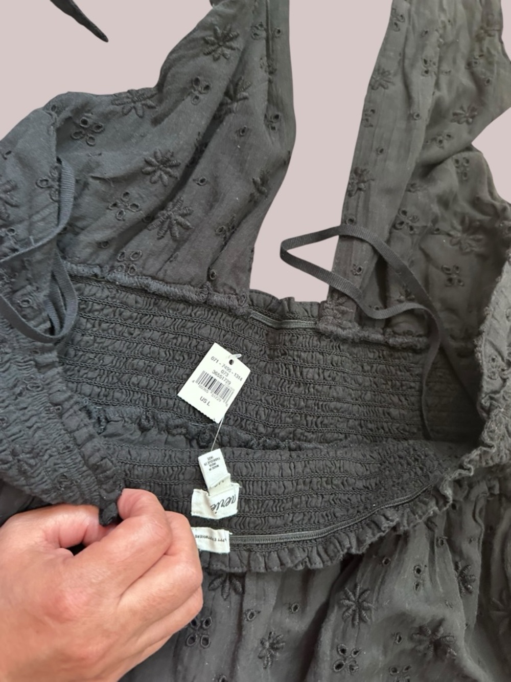 aerie Charcoal Eyelet Smocked Halter Mini Dress - Picture 5 of 6